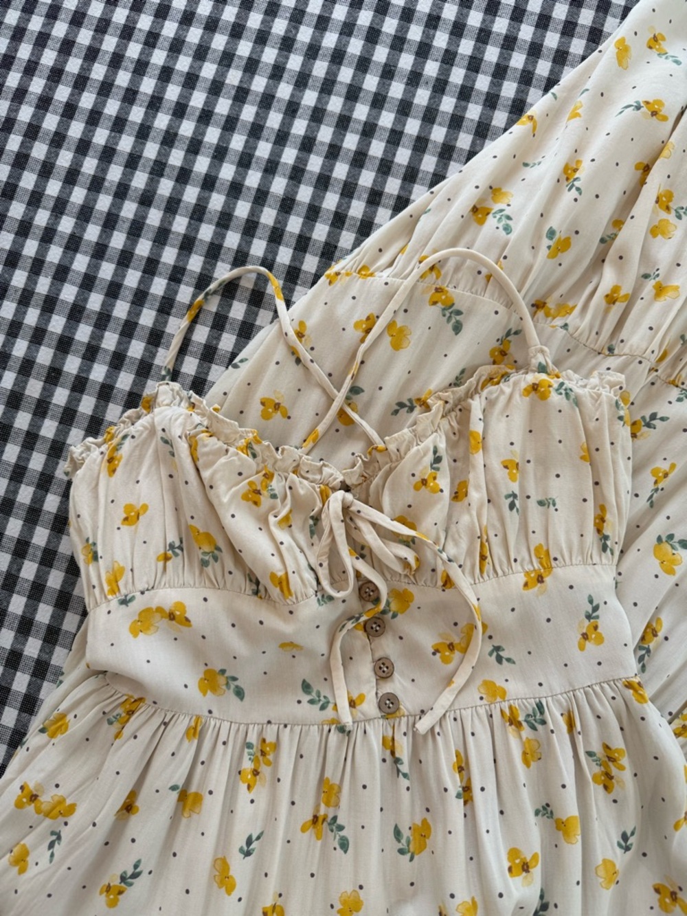 Dress Forum Yellow Floral Tiered Midi Dress Milkmaid Cottagecore Size M - Picture 7 of 13